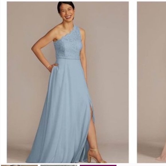 David’s Bridal gray lace, one-shoulder gown - Picture 1 of 2